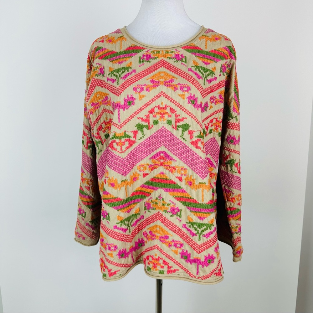Soft Surrounding Embroidered Colorful Sweatshirt Top Size Large